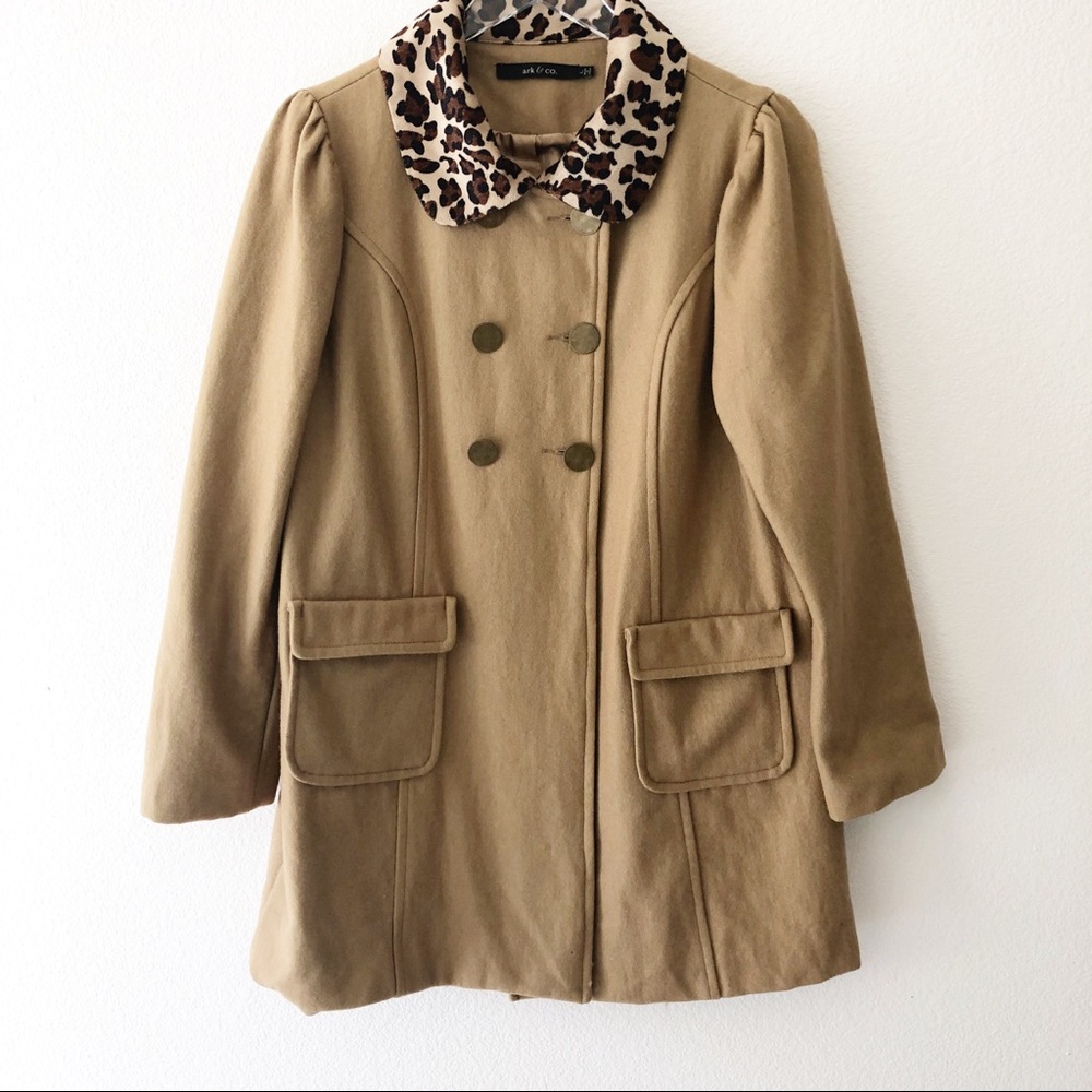 Ark & Co leopard collar Wool blend coat